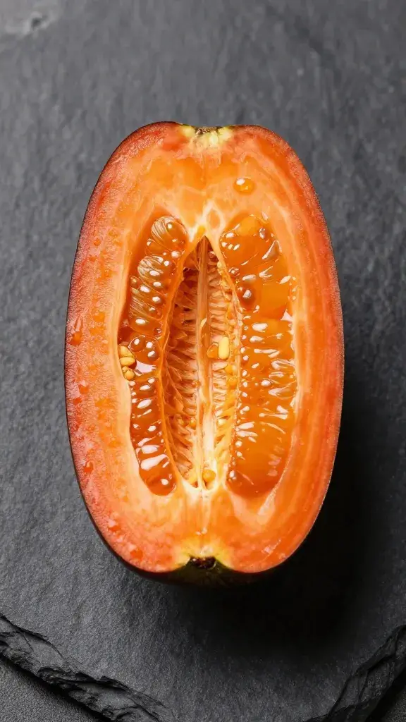 juicy arayes cross-section on dark slate plate