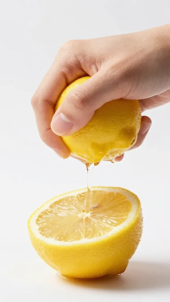 hand squeezing lemon over single arayes half
