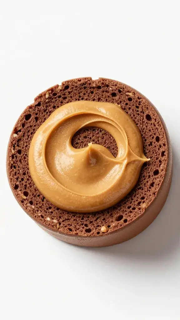 swirl of peanut butter filling inside chocolate sponge