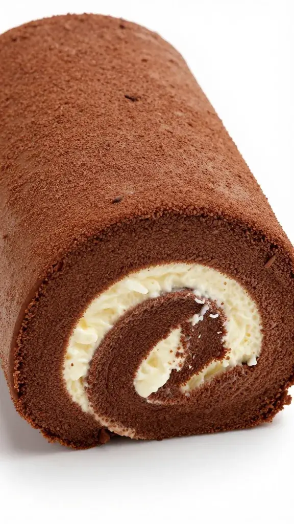 cocoa-dusted chocolate roll end showing spiral