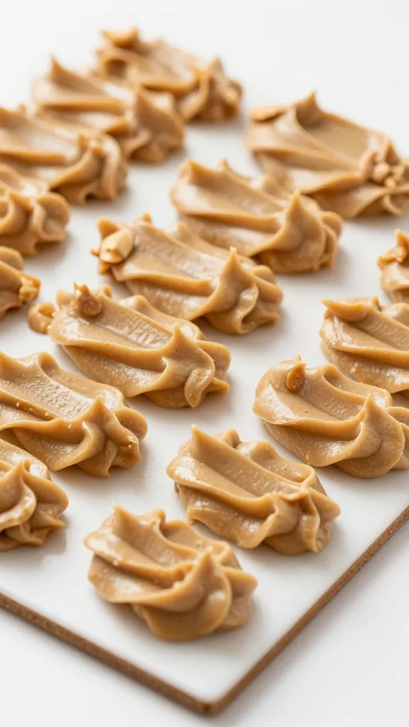 whipped peanut butter cream piped on cake sheet