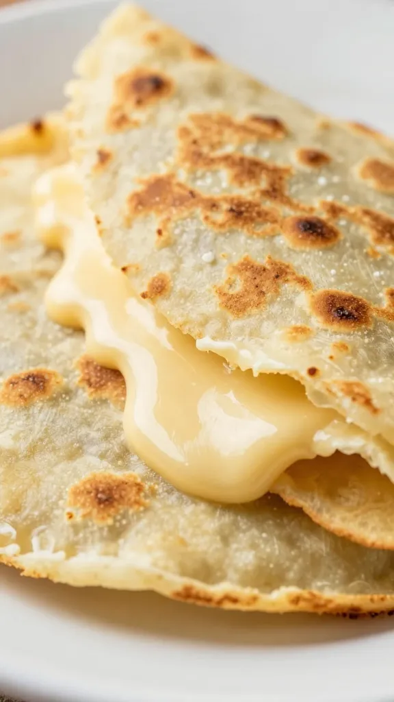 closeup cachapa folded with oozing queso de mano