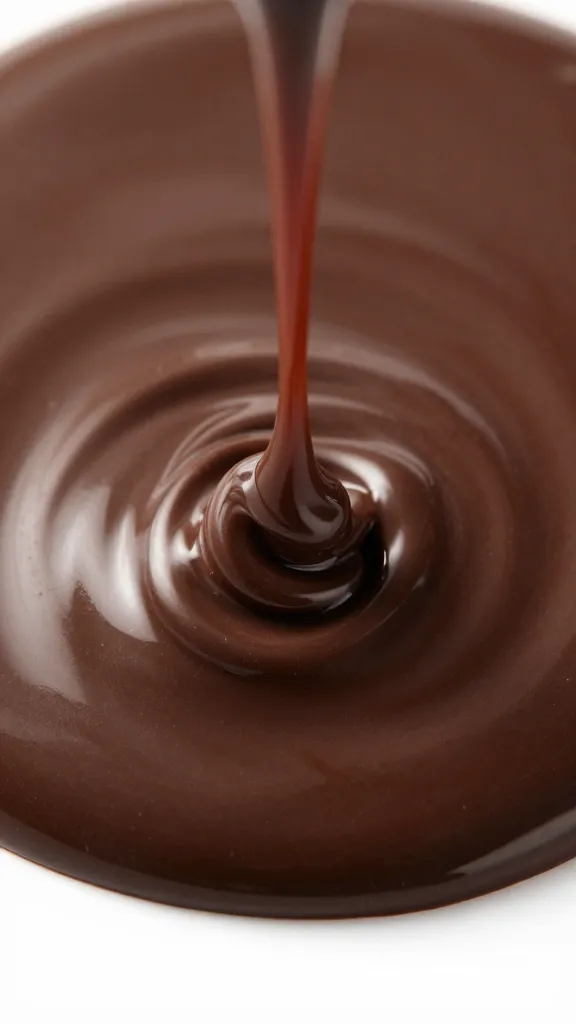 closeup of glossy dark chocolate ganache pour