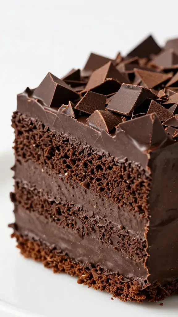 dark chocolate shards pressed into cake side
