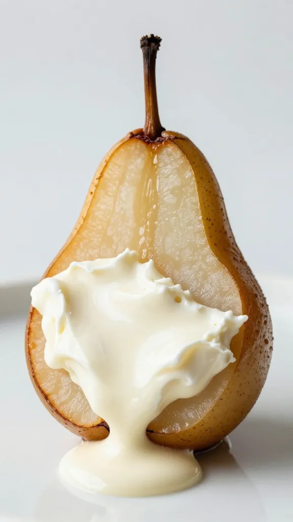 roasted pear topped with melting mascarpone dollop