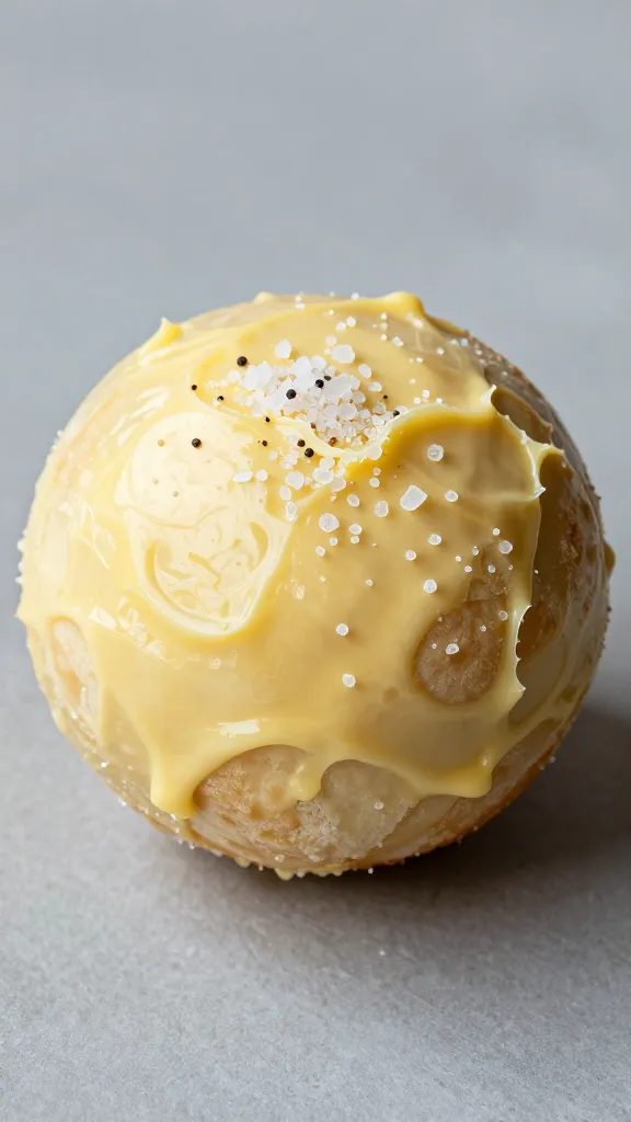 single pizza bomb brushed with garlic butter, sea salt crystals