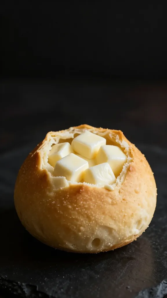 mozzarella cube stuffed inside dough ball, dramatic side light