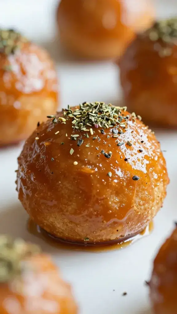 glossy pizza bomb sprinkled with oregano, shallow depth of field