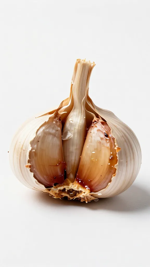 single roasted garlic bulb, jammy cloves exposed