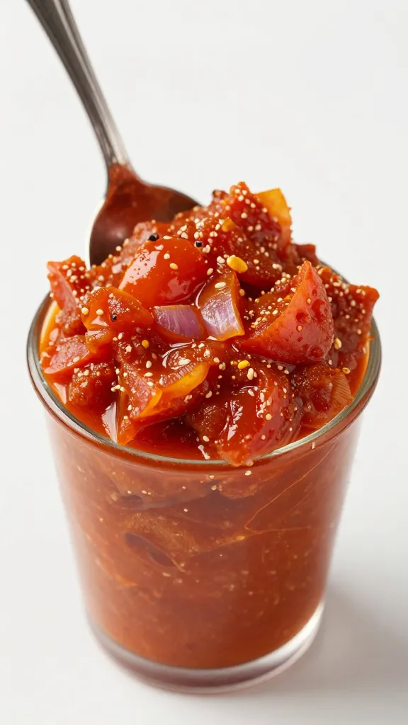 spoonful of jammy onion-tomato bhuna masala, macro shot