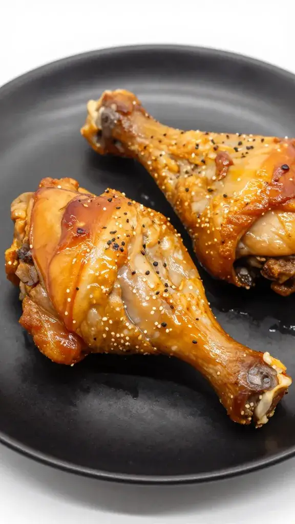 glossy bhuna-coated chicken drumstick on dark plate
