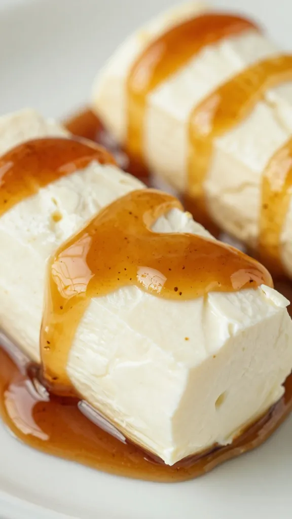 closeup of glossy chili honey drizzle on feta roll