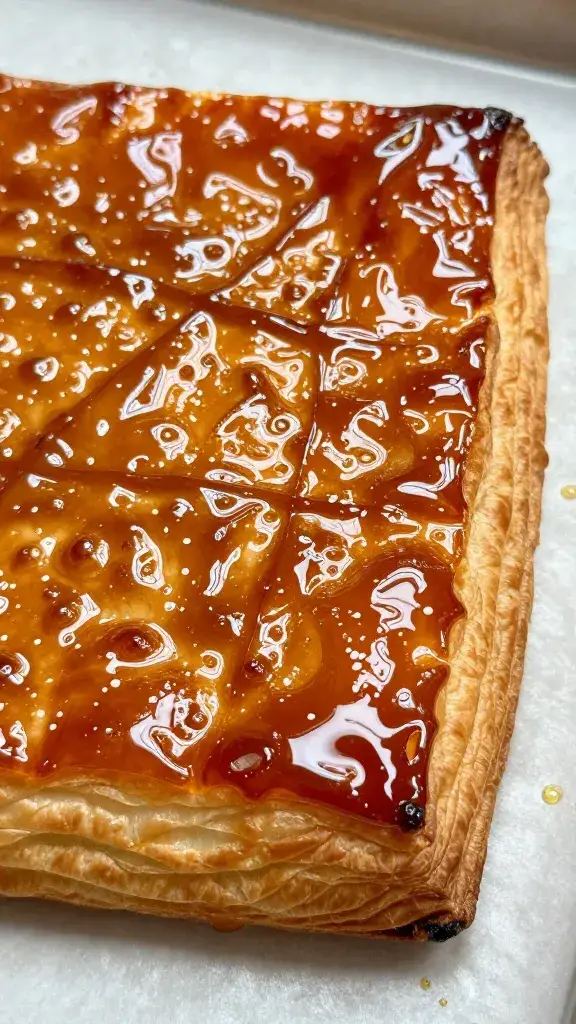 puff pastry sheet with brushed chili honey sheen