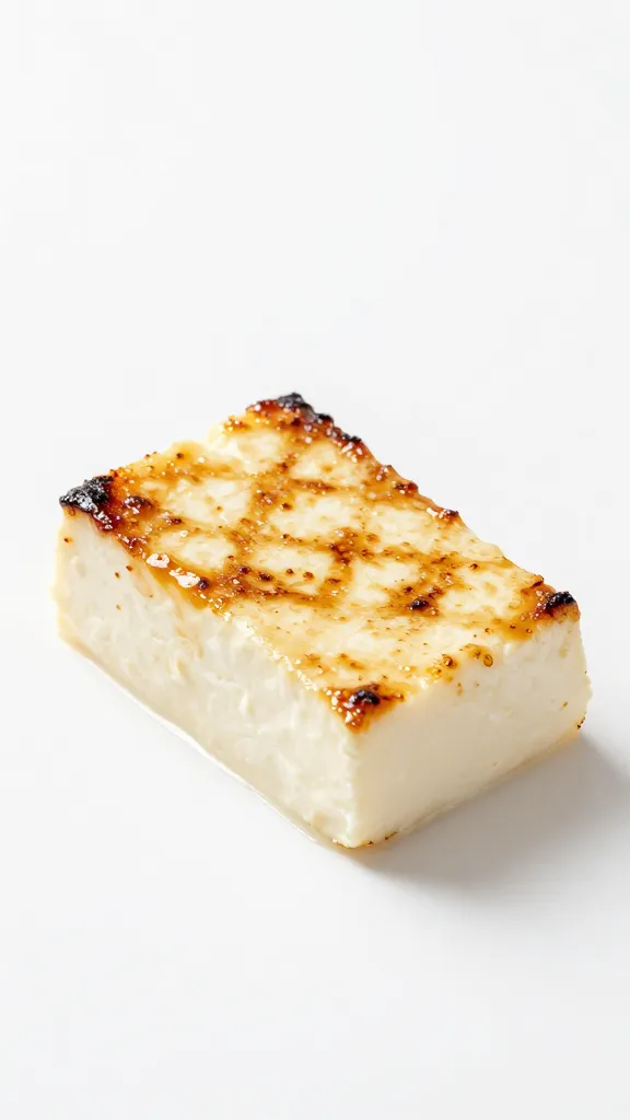 seared block of feta, edges caramelized, minimal backdrop