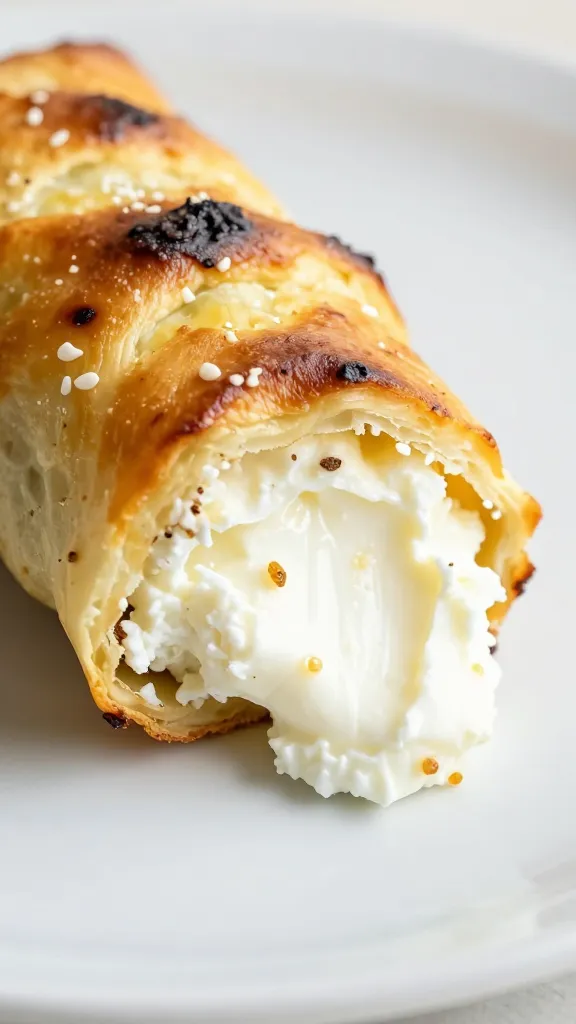 baked feta roll bitten end, creamy feta oozing