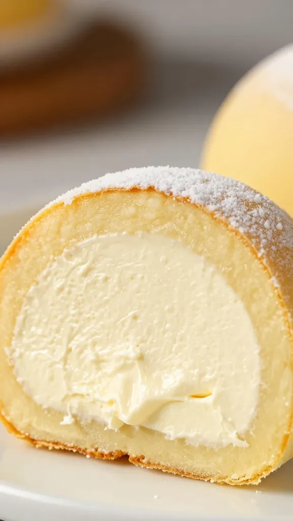sliced Italian cream bomb revealing mascarpone filling, closeup