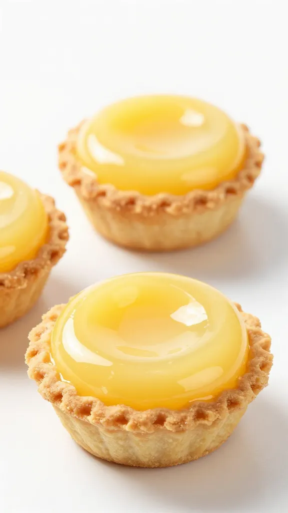 glossy lemon custard surface on mini pie, studio light