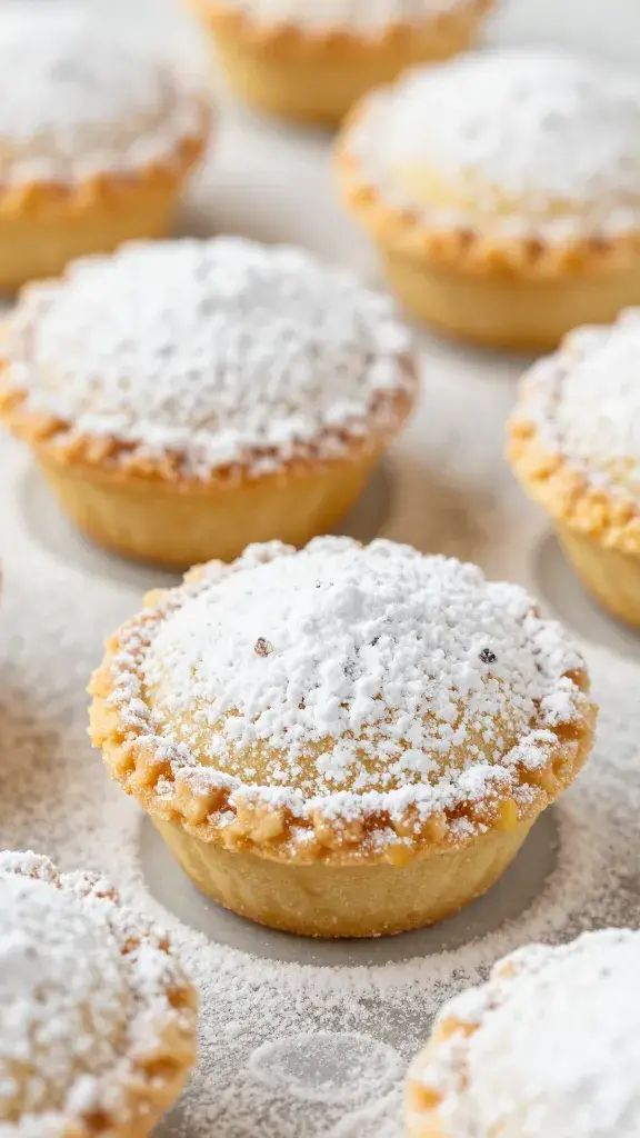 dusting of powdered sugar on mini lemon pie, closeup