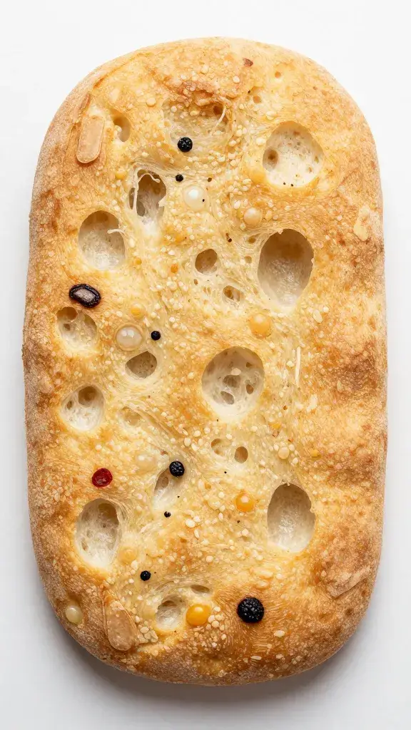 single slice focaccia showing airy crumb and crust