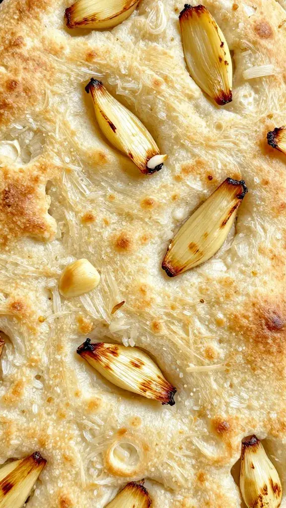 roasted garlic clove embedded in focaccia crust