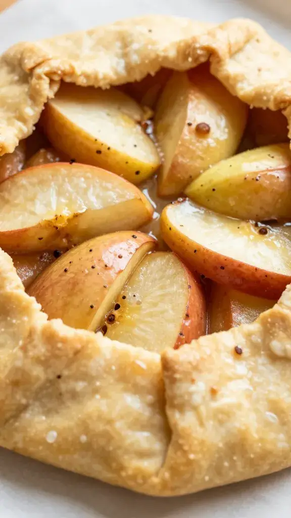 raw galette dough folded over apples, pre-bake closeup