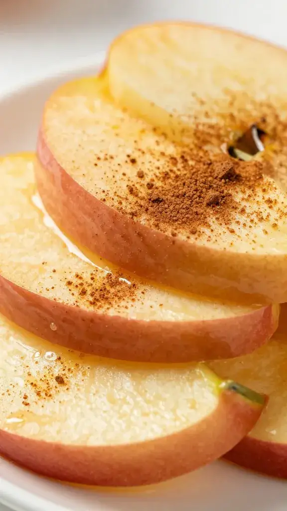 glossy apple slices dusted with cinnamon, macro shot