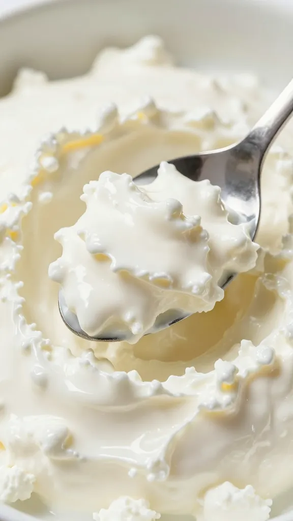 spoonful of cottage cheese, creamy texture highlighted