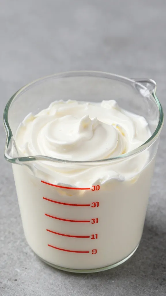 measuring cup filled with smooth cottage cheese