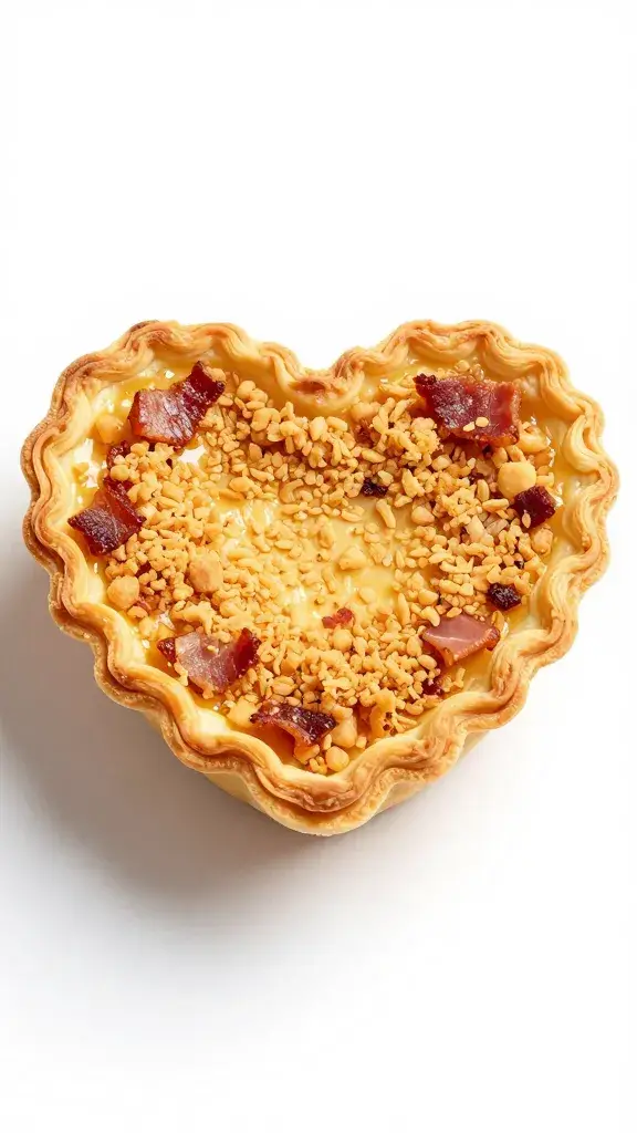 single mini quiche heart with bacon crumble, tight crop