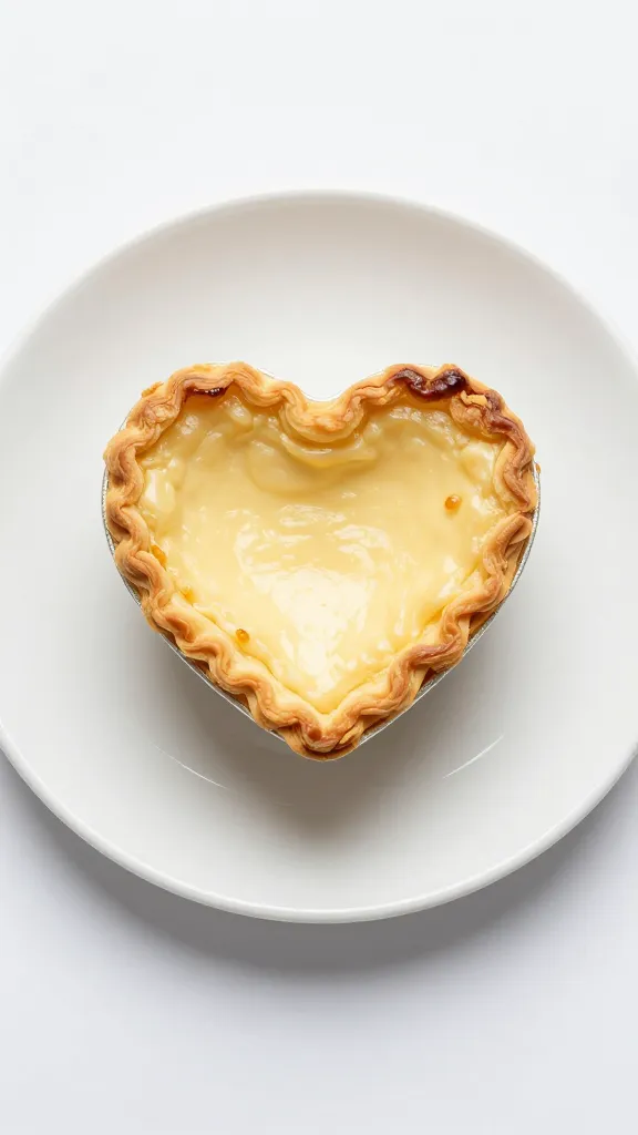 flaky mini quiche heart on white porcelain saucer