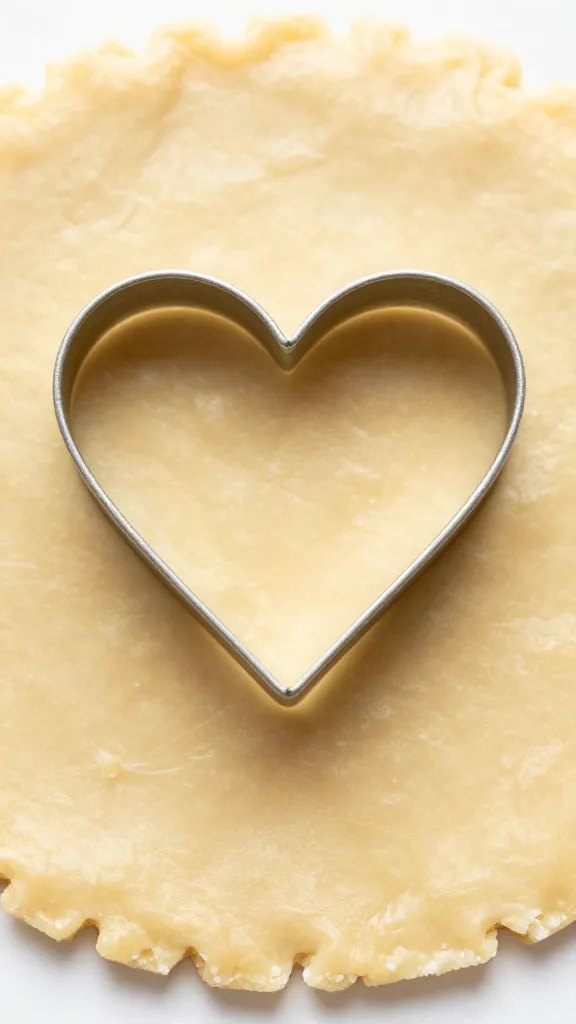 heart-shaped cookie cutter pressed into puff pastry sheet