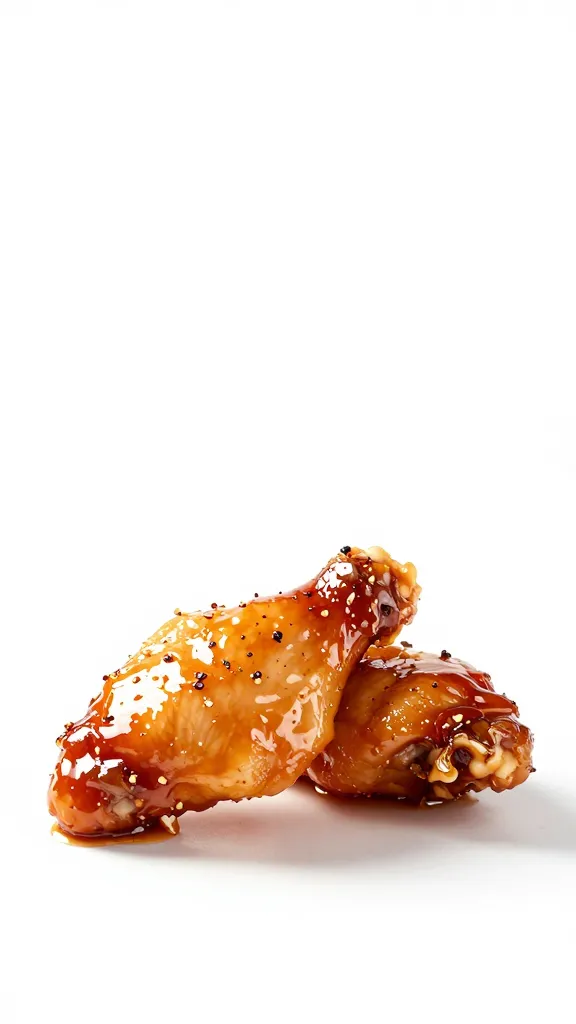 glossy chicken tender with cracked pepper, minimal backdrop