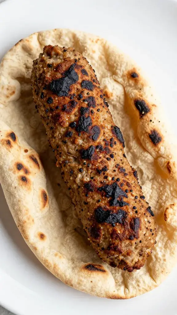 single chicken kofta meatball on charred pita