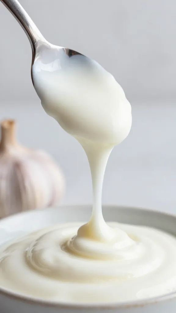 spoonful of garlic yogurt sauce dripping