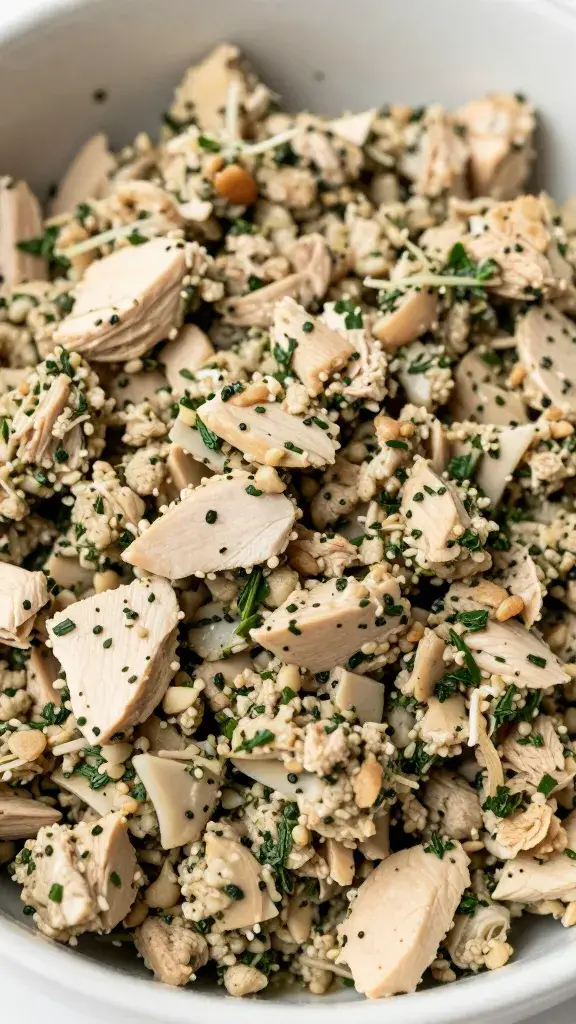 bowl of herby ground chicken mixture closeup