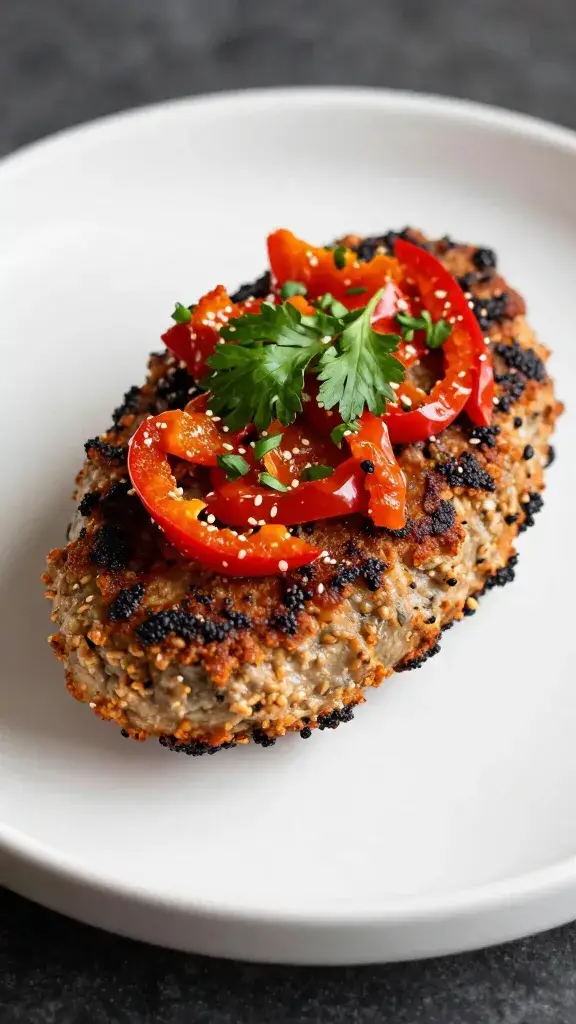 single kofta topped with paprika and parsley