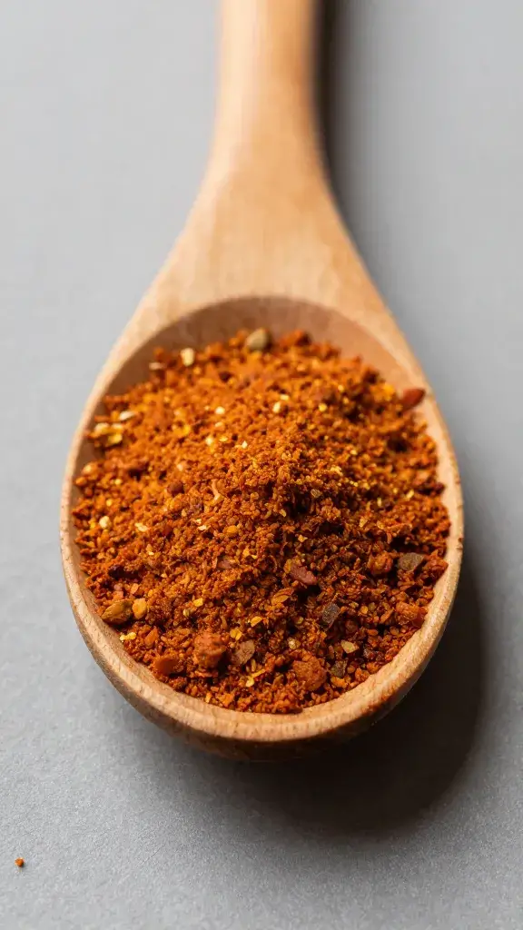 wooden spoon coated with kofta spice blend