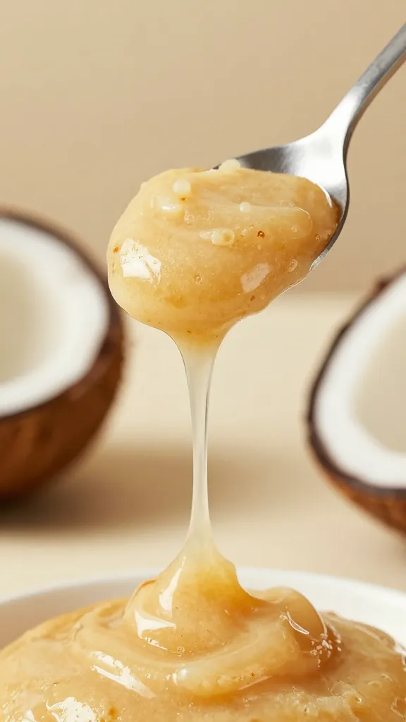 spoonful of warm coconut cookie mixture, drips frozen midair