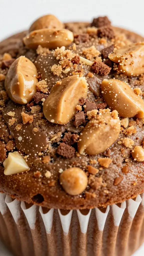 macro of crumb texture inside chocolate peanut butter muffin