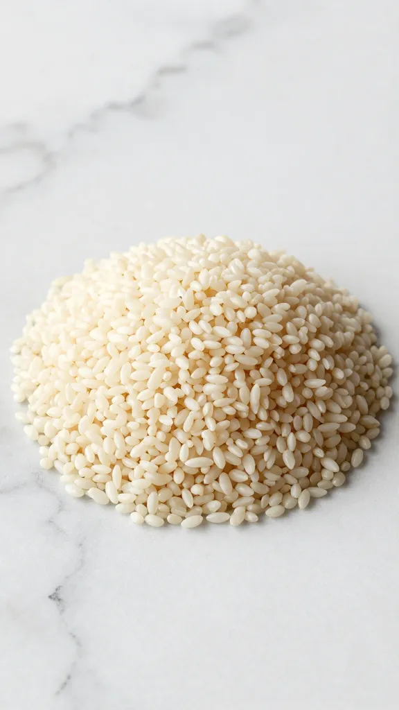 arborio rice mound on marble, macro texture