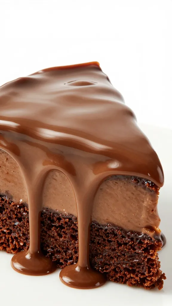 glossy Baileys coffee glaze dripping from cake slice