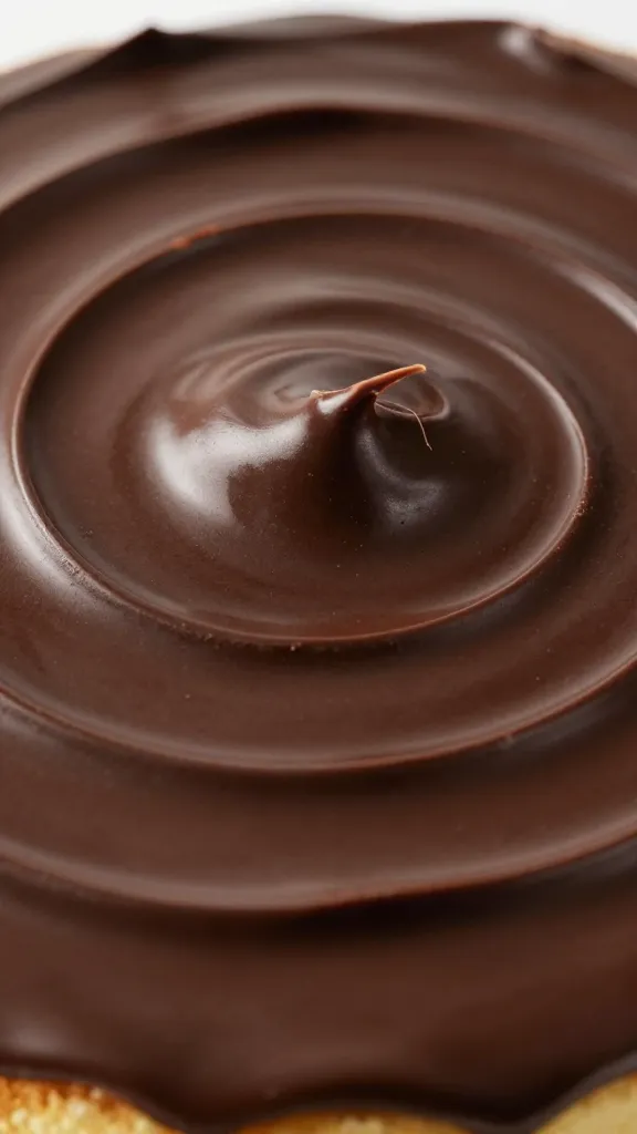 dark chocolate ganache swirl on cake surface, macro