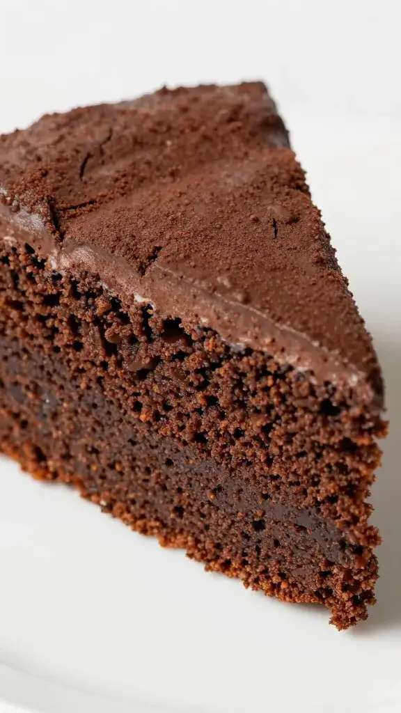 cocoa-dusted cake slice with sharp crumb detail