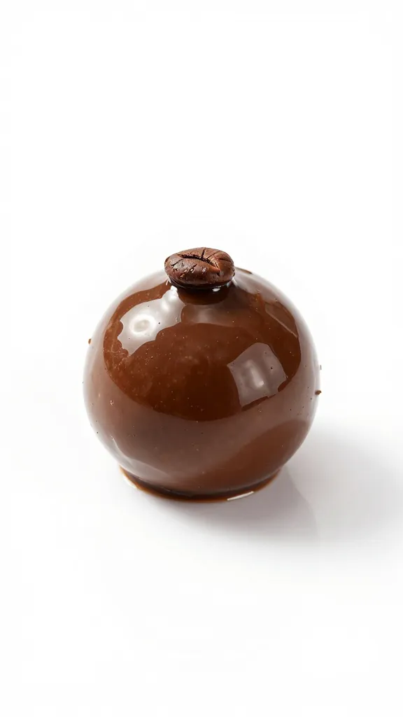glossy truffle with espresso bean garnish, white backdrop