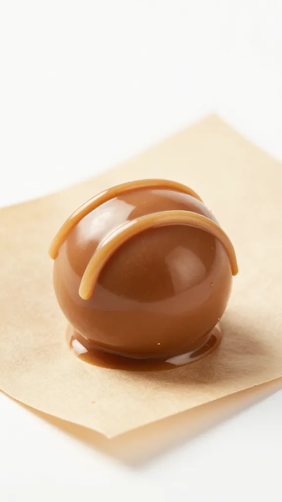 caramel-drizzled truffle on parchment, studio lighting
