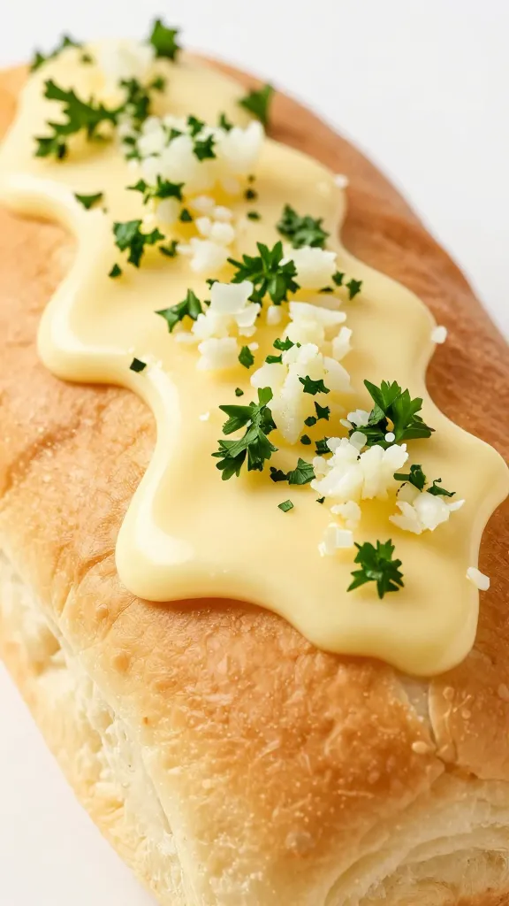 closeup buttery Hawaiian roll topped with minced garlic and parsley