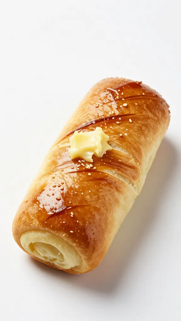 single glazed Hawaiian roll brushed with garlic butter, studio lighting