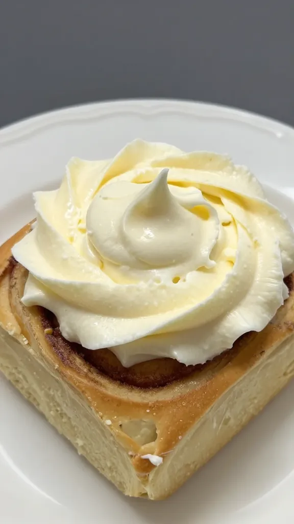cream cheese frosting swirl on warm cinnamon roll