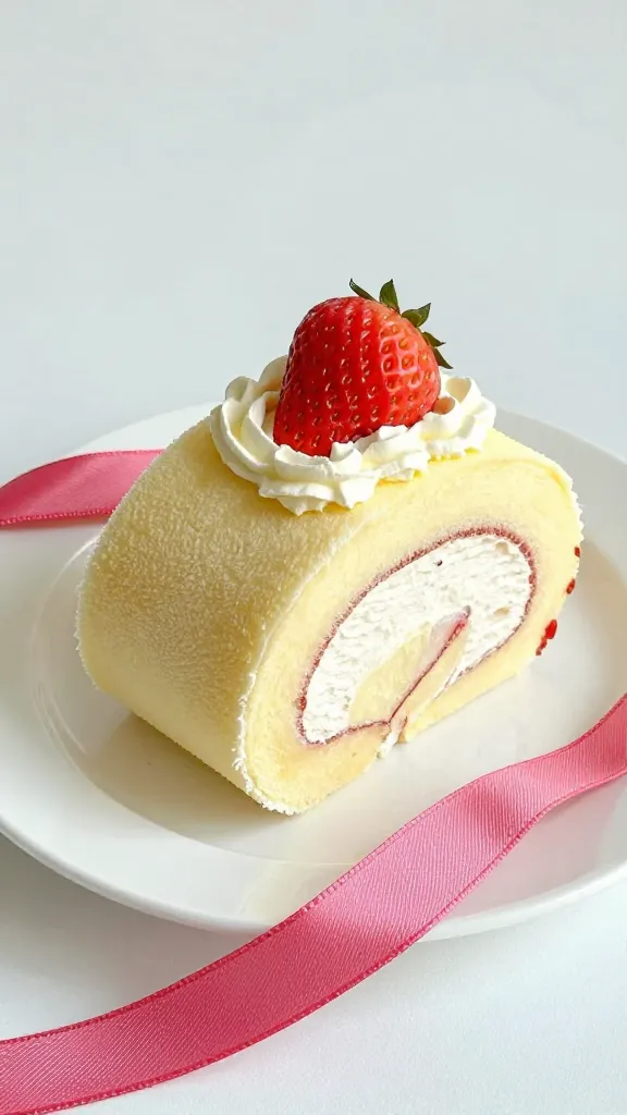 single roll on white plate with strawberry ribbon