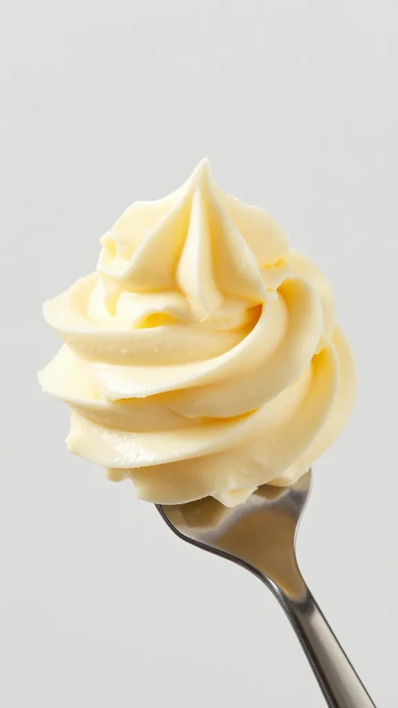 swirl-topped vanilla buttercream on offset spatula, macro